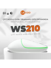 Lenovo Lecoo WS210 Bluetooth & 2.4G WiFi Kablosuz Şarjlı MOUSE BEYAZ